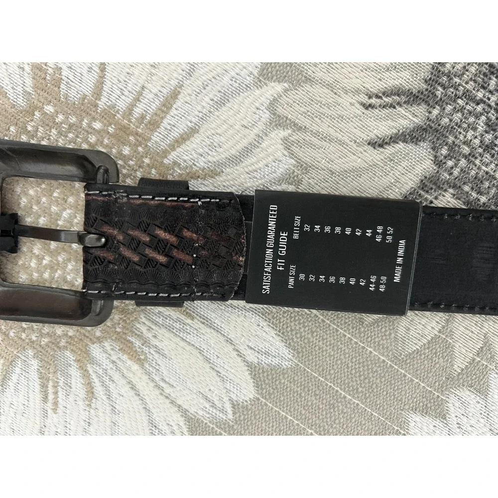 American Bison Mens Leather Belt Brown Basketweave Western Buckle Size‎ L 38-40